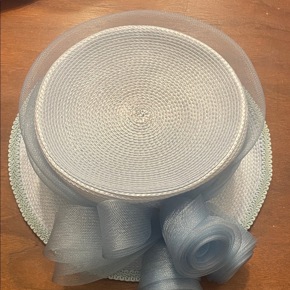 Blue Derby Church Hat Mesh Rosette Tea Party Wedding - Picture 13 of 14